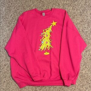 Gildan Pink Sweatshirt with Festive Tree Design